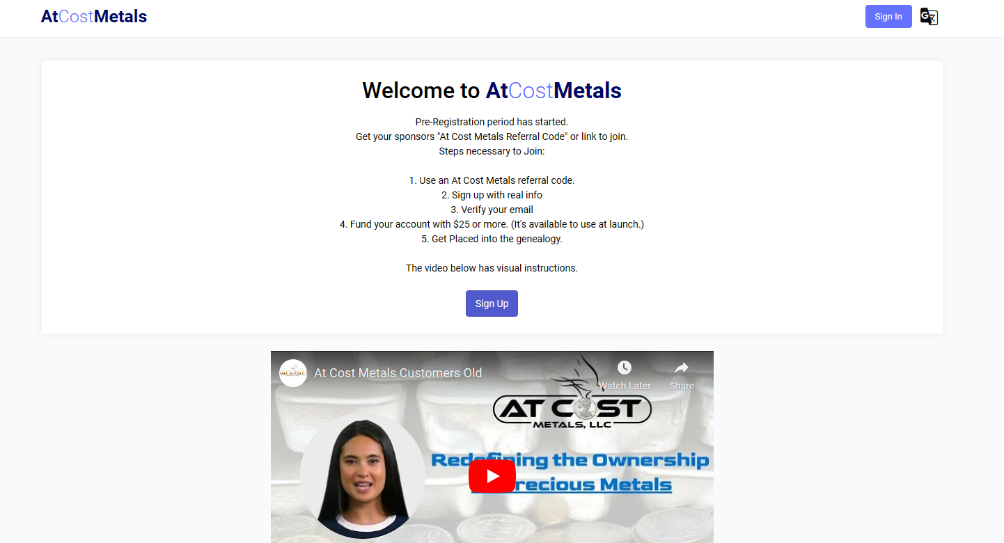 Homepage of At Cost Metals