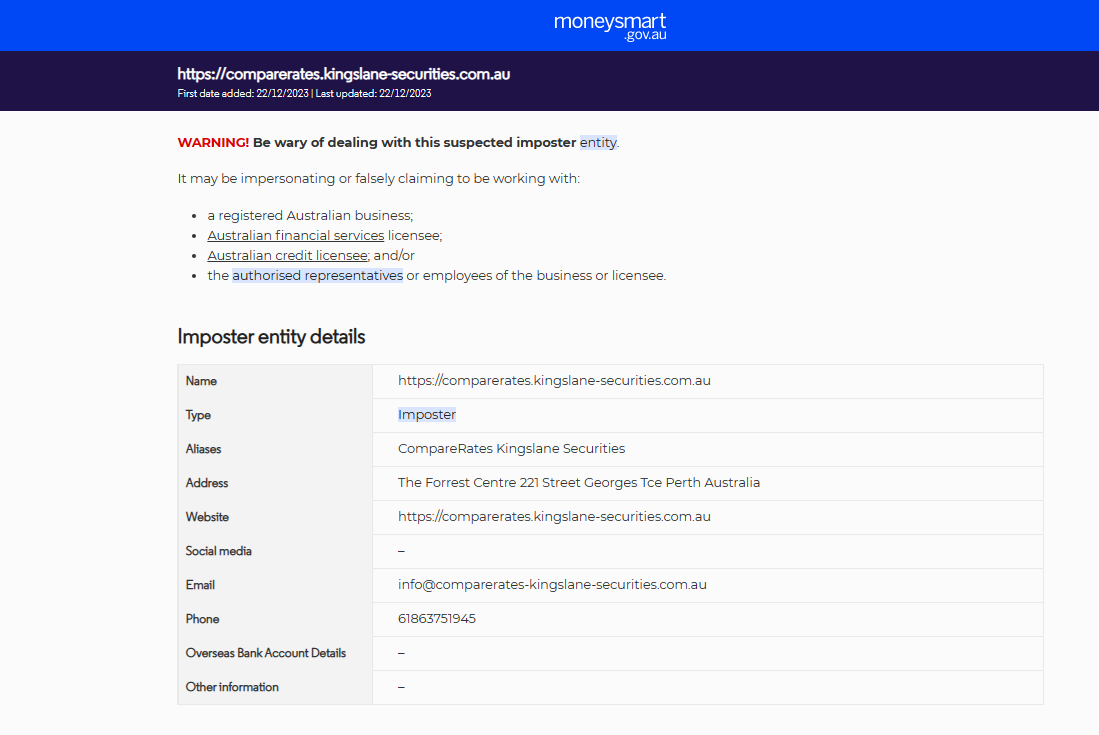 Kingslane Securities warning