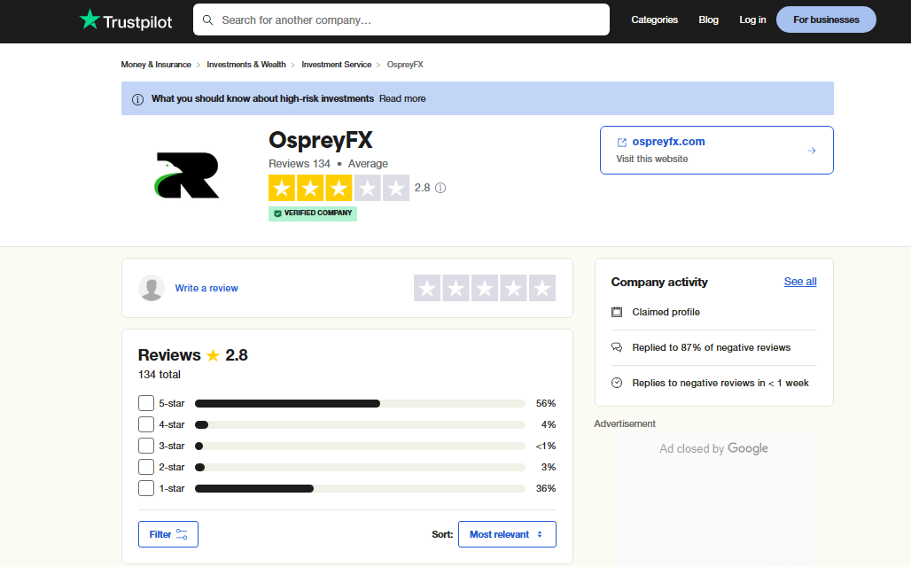 OspreyFx reviews on Trustpilot