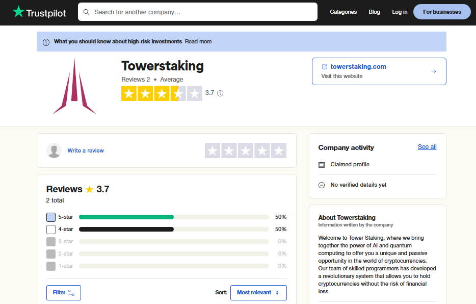 Tower Staking reviews on Trustpilot