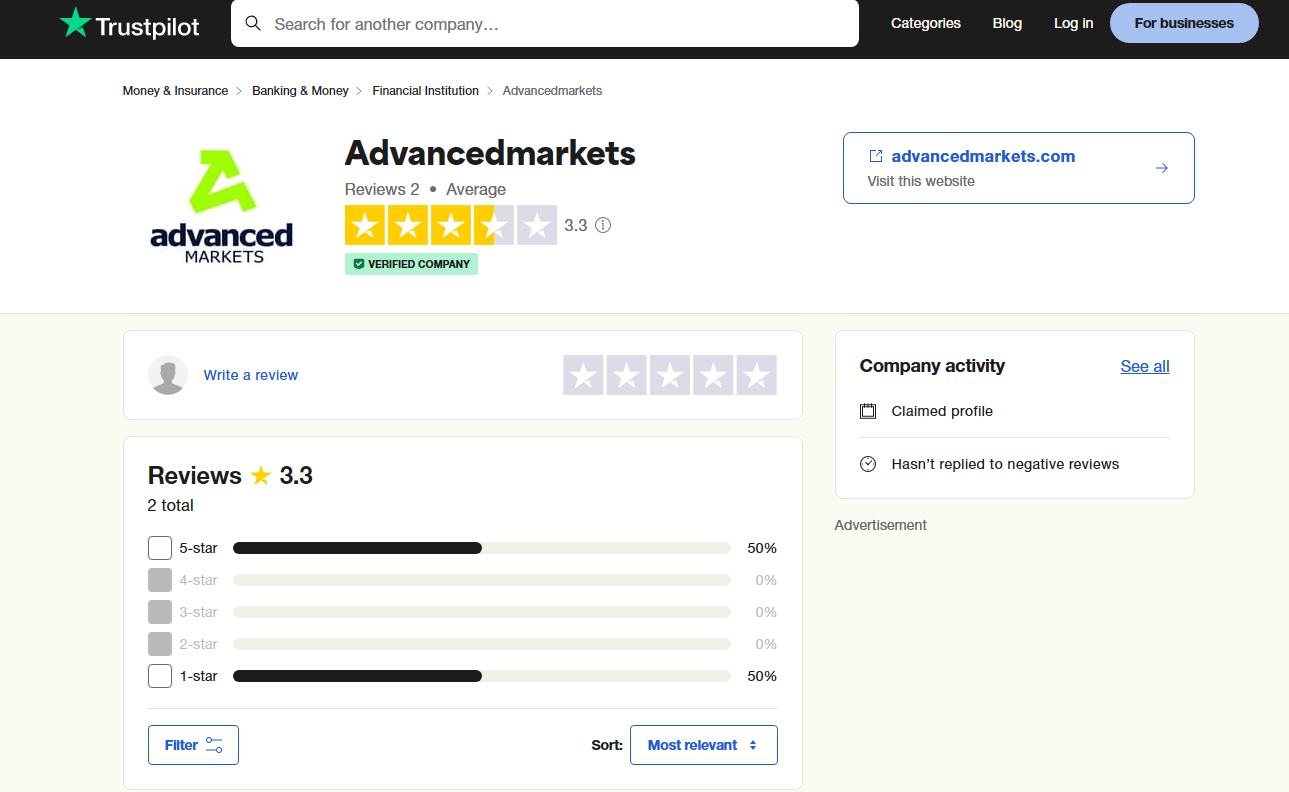 Advancedmarkets reviews on Trustpilot