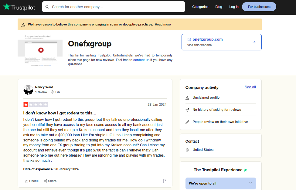 OneFxgroup-trustpilot reviews