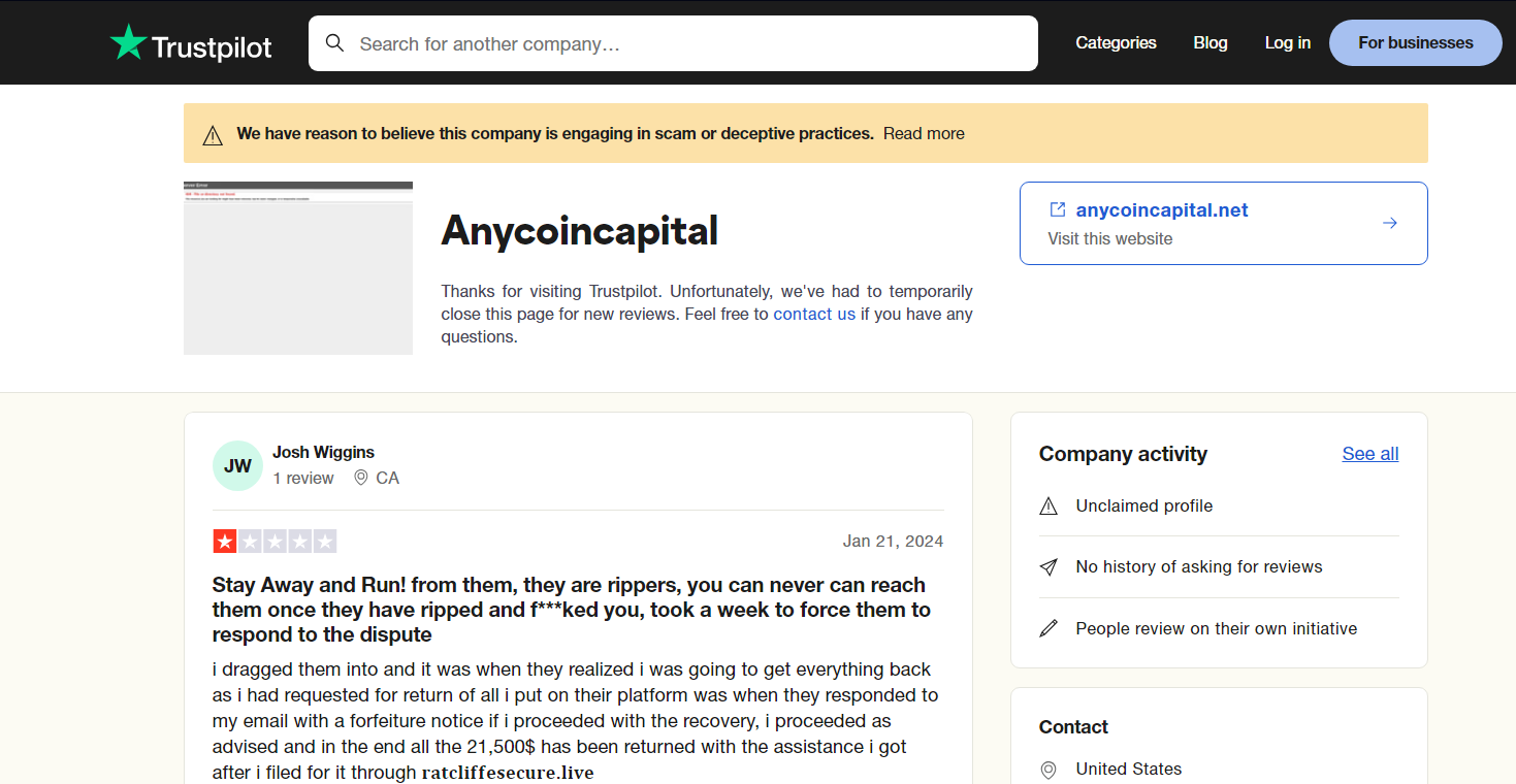 Anycoincapital reviews on trustpilot