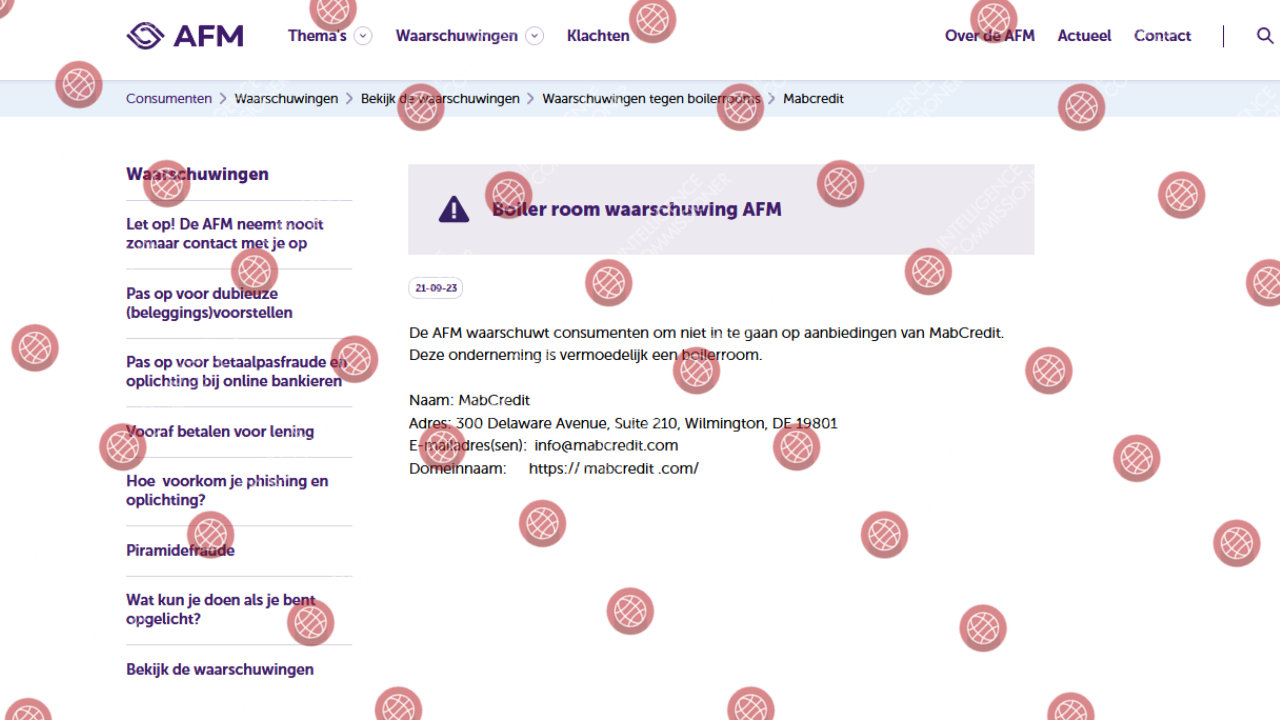 Mabcredit AMF warning