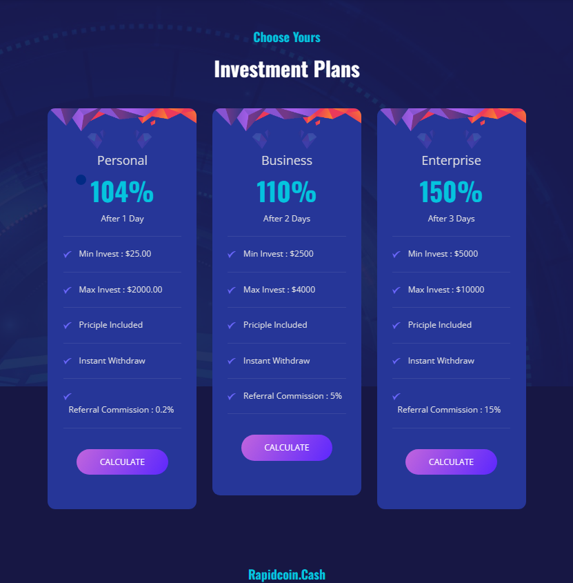 Rapidcoin.cash investment plan