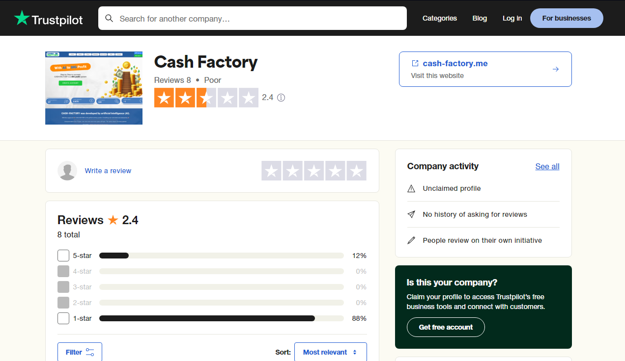 cash factory reviews on Trustpilot