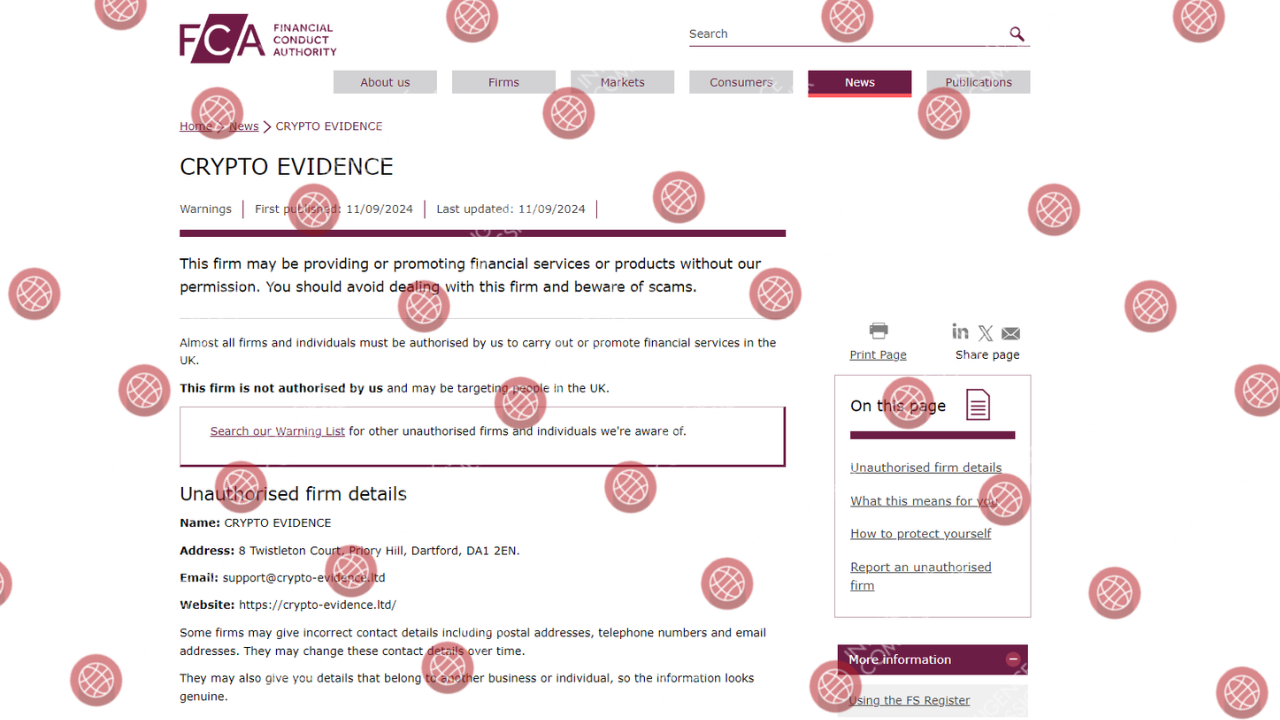 Crypto-evidence.ltd warning issued by FCA