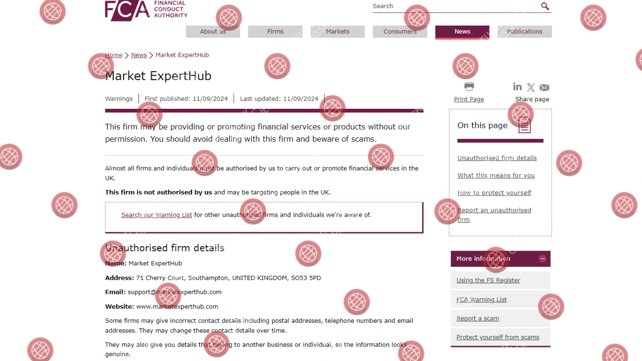 Market ExpertHub FCA warning