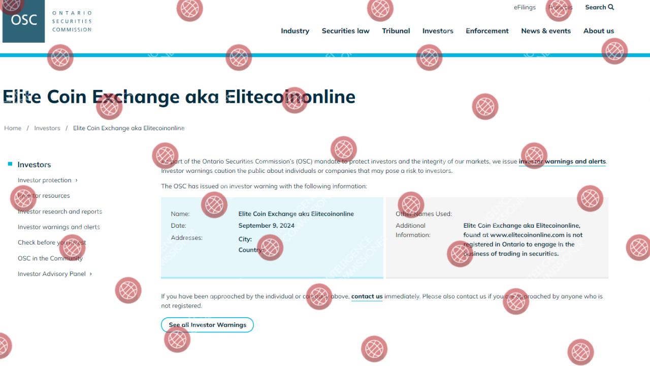 OSC warning on Elitecoinonline