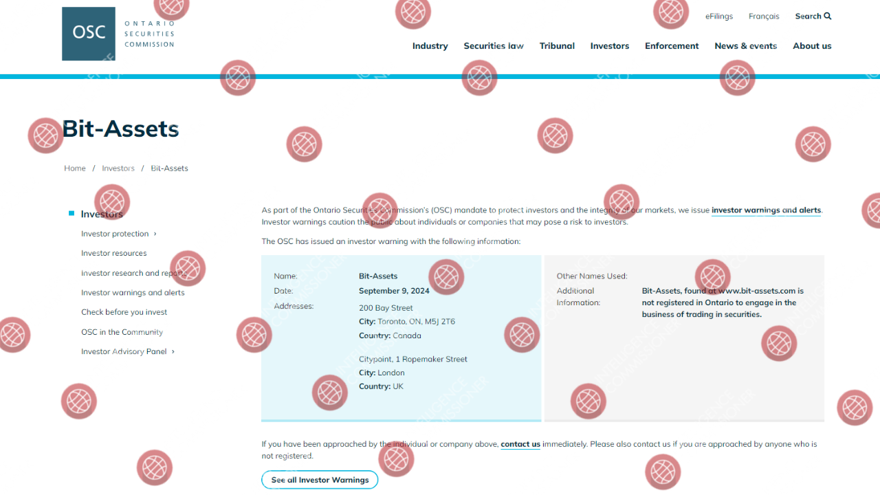 OSC issued warning against Bit-assets.com