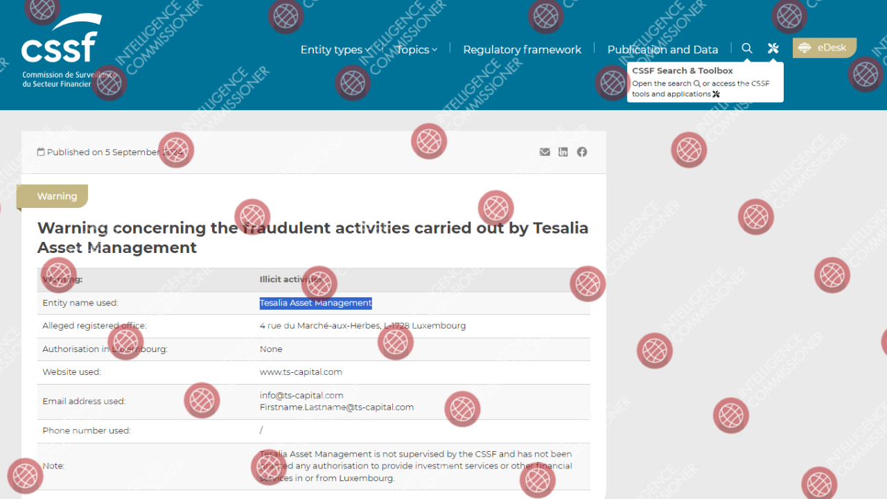 CSSF warning on Tesalia Asset Management