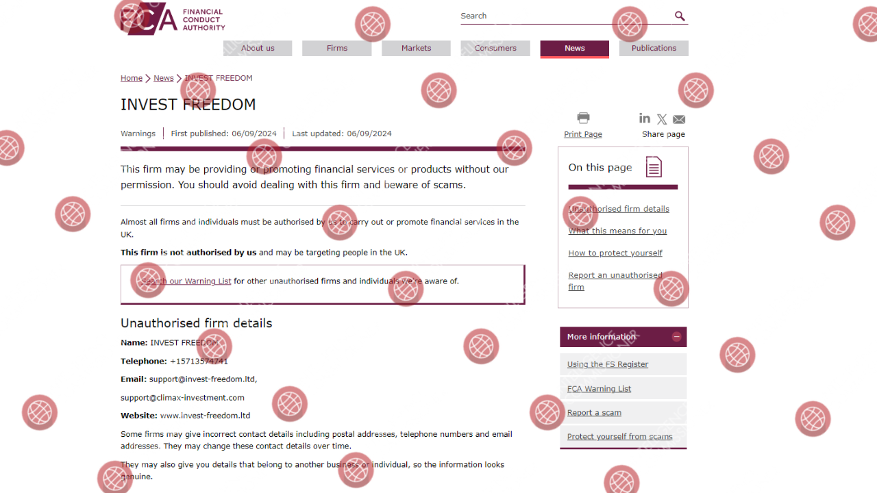 Financial Conduct Authority on Invest Freedom