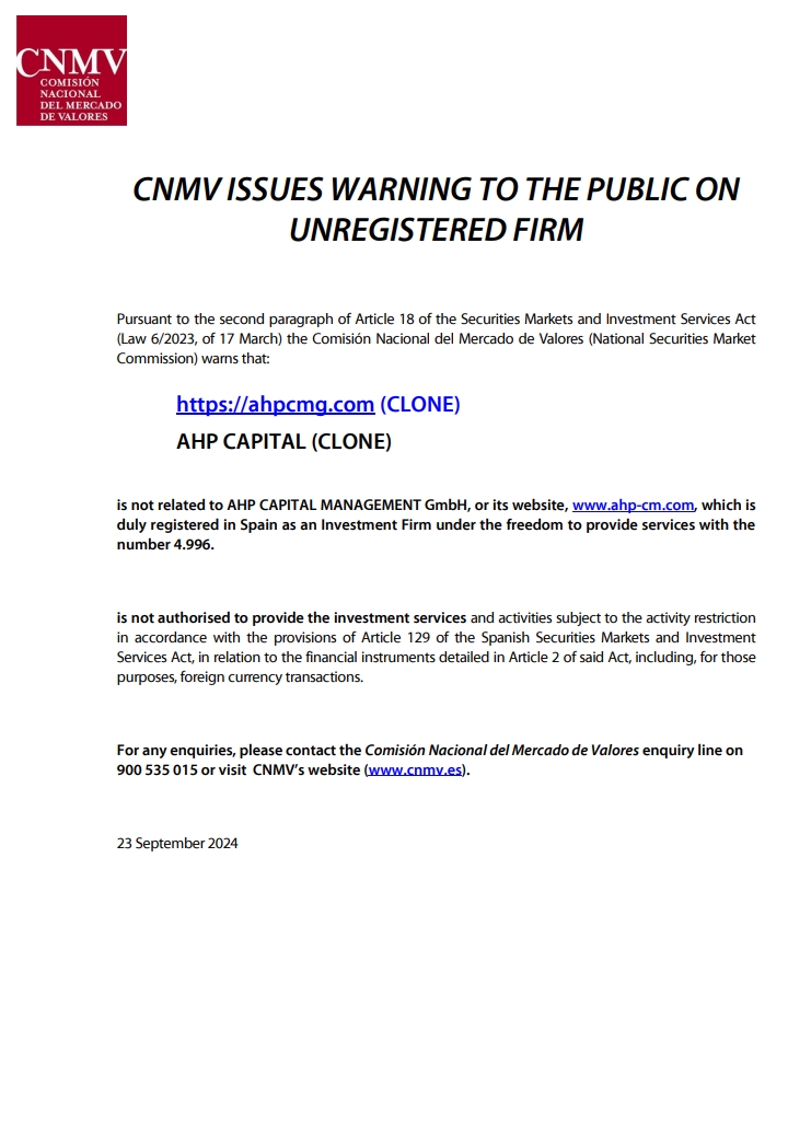 CNMV Warning against Curion Finance