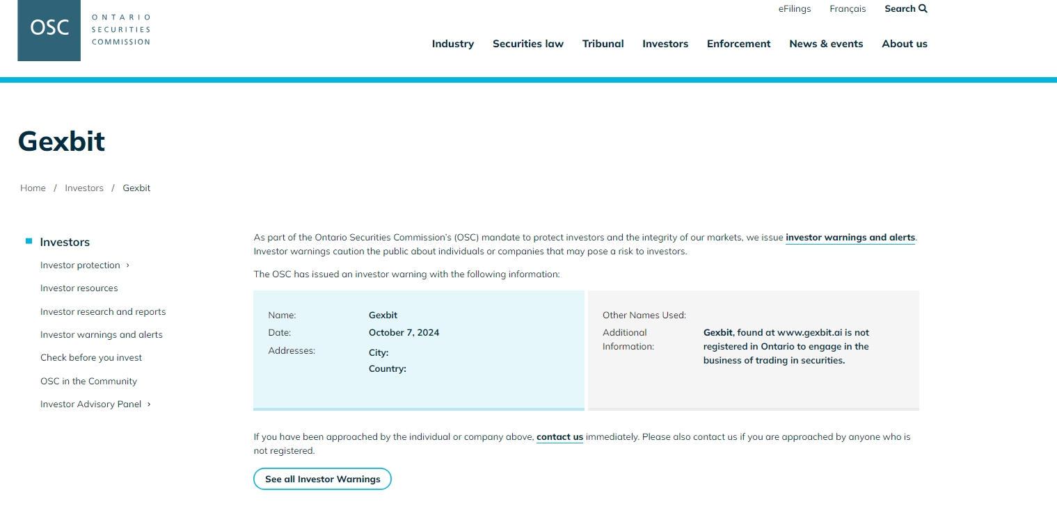 OSC issued warning against Gexbit
