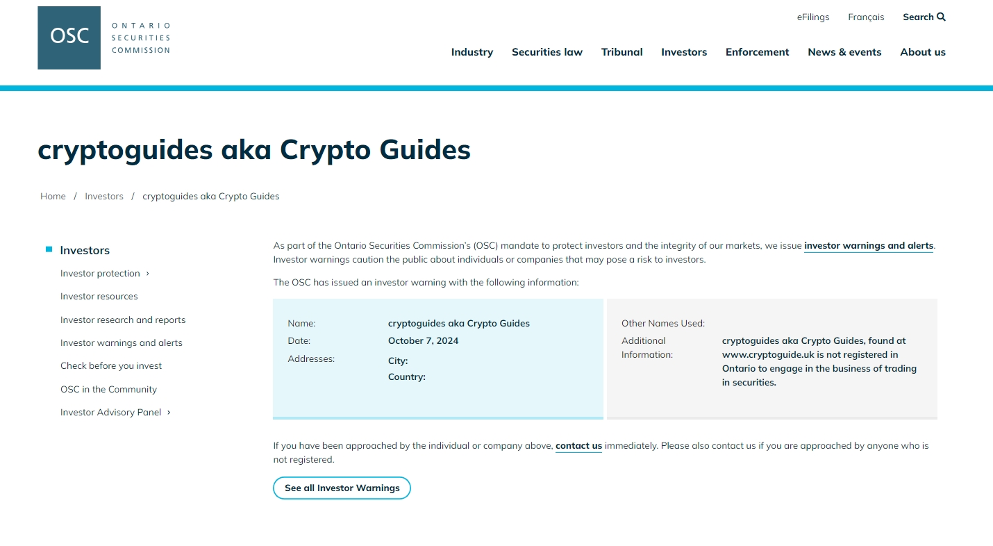 OSC issued warning against Crypto Guides