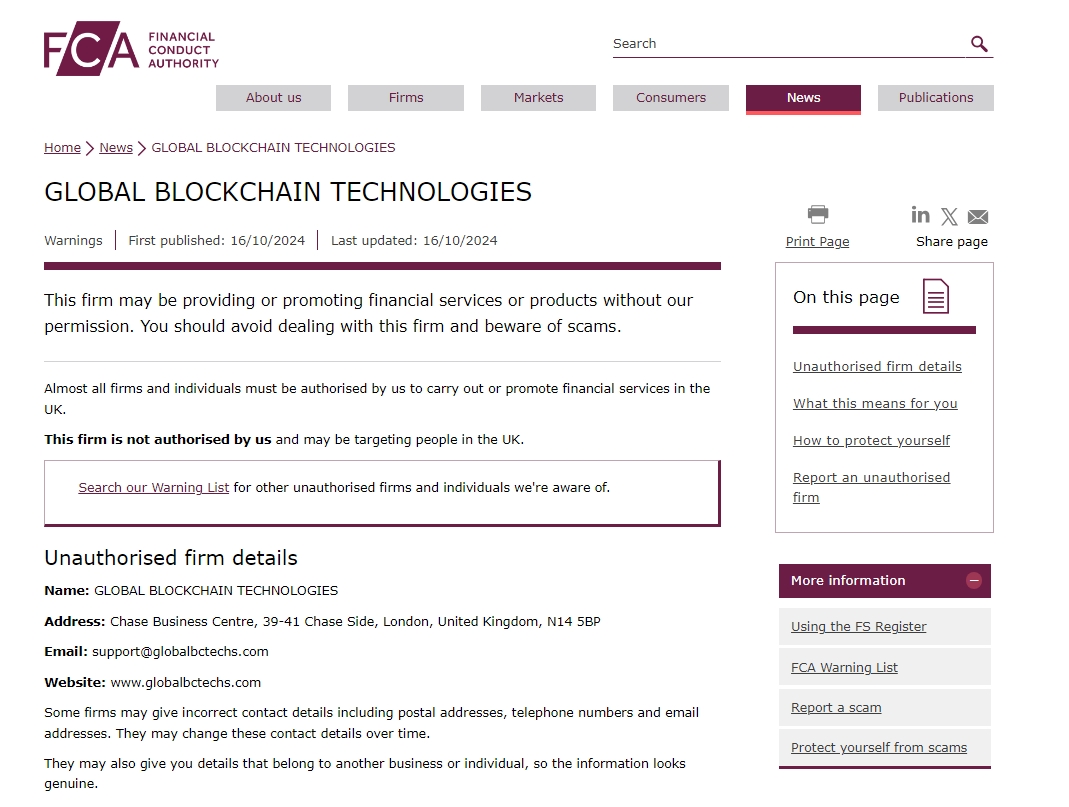 Globalbctechs has been warned by FCA