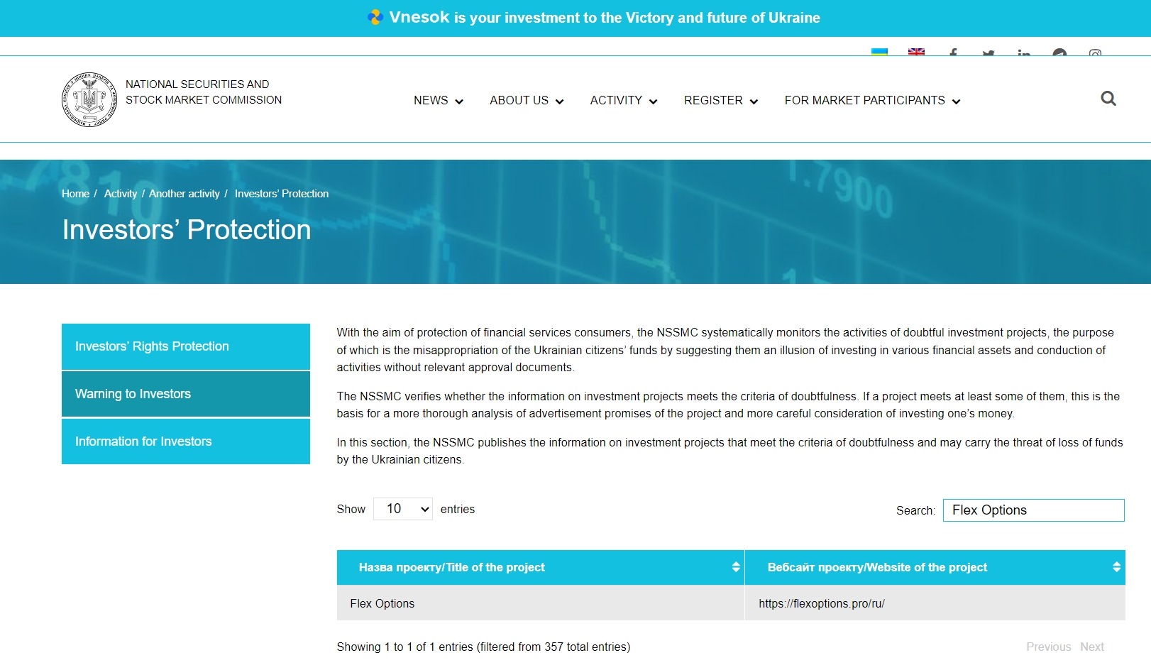 NSSMC issued warning against Flex Options 