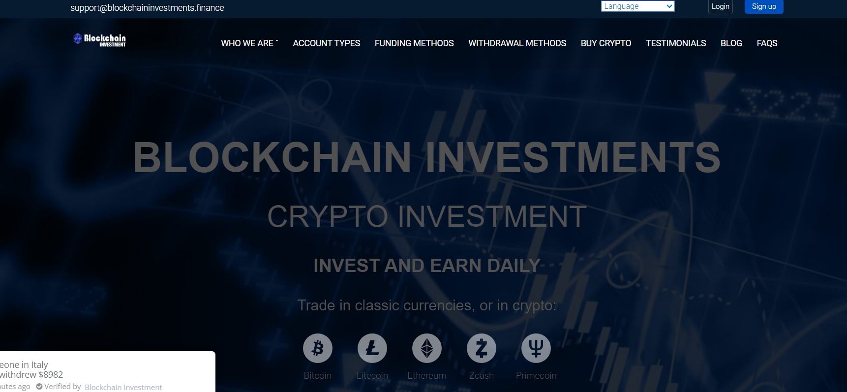 Blockchaininvestments.finance homepage