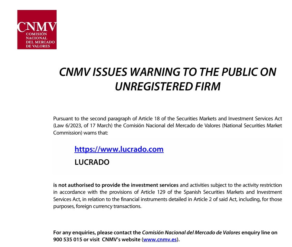 CNMV issued warning against Lucrado