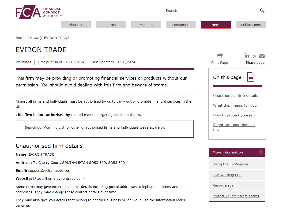 FCA issued warning against Xixmine
EvironTrade